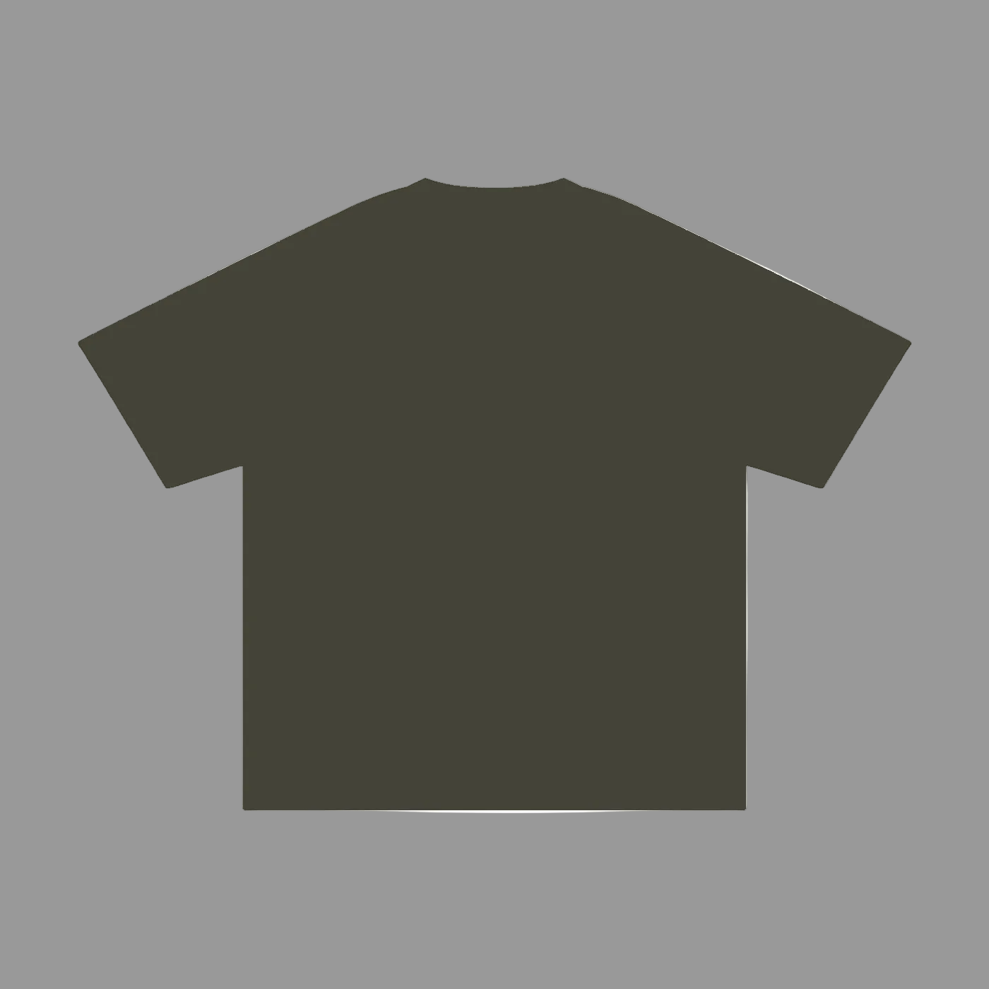 An olive green short-sleeve t-shirt shown from the back, presented as a flat lay on a solid gray background.