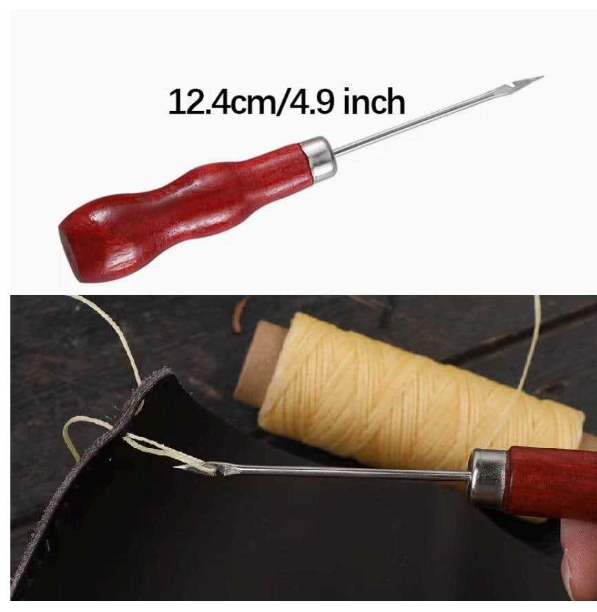 Leather sewing awl with ergonomic handle used for hand stitching and leather repair applications
