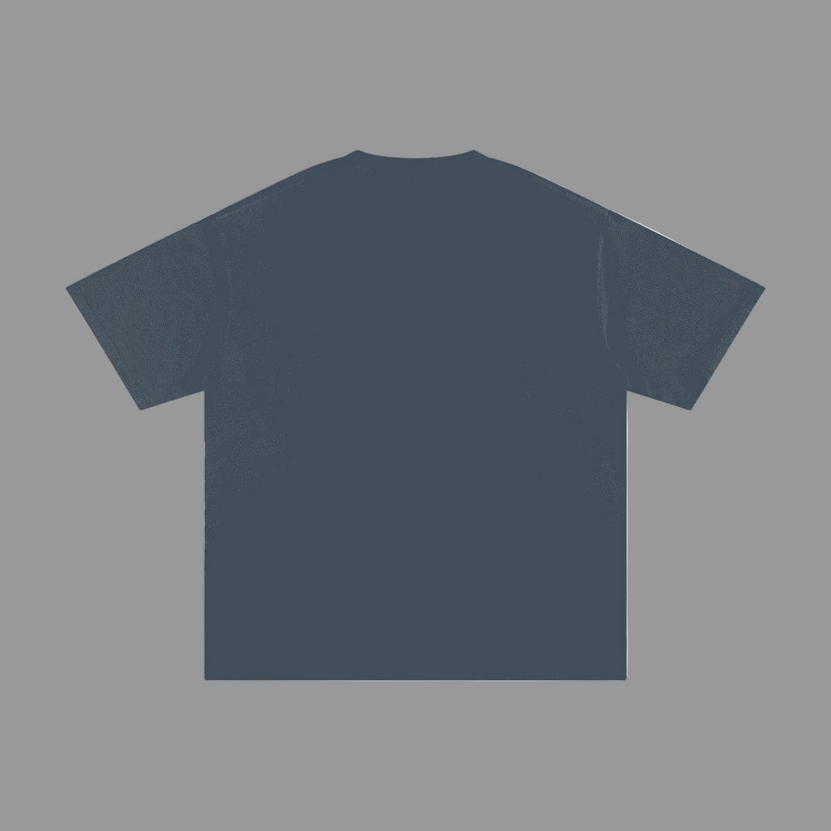 Black t-shirt with a green logo on a grey background