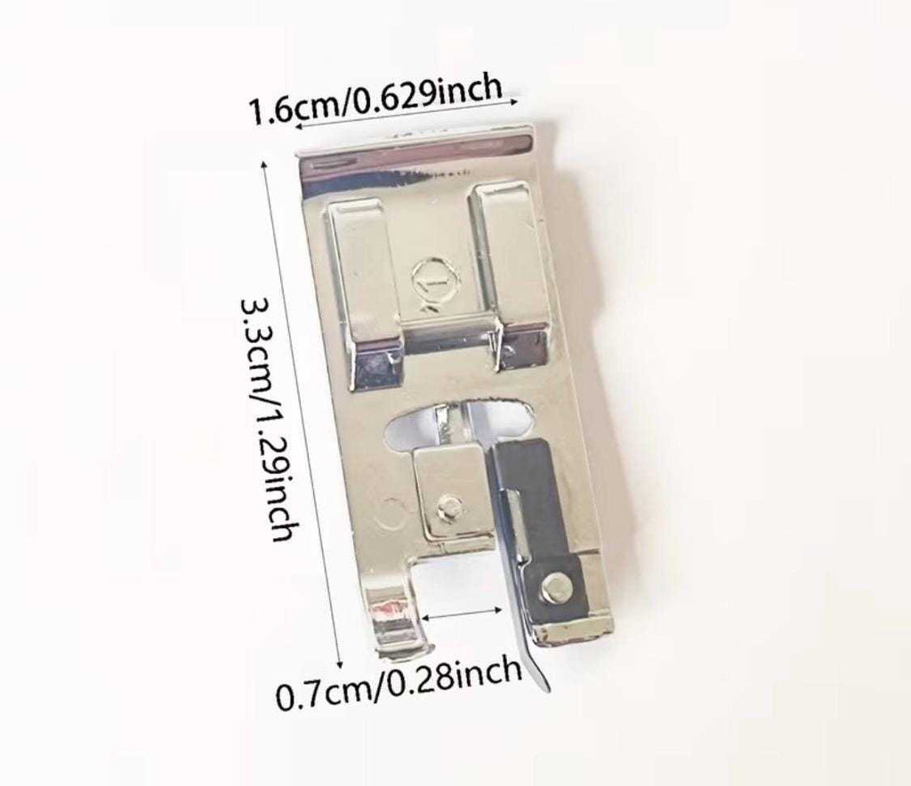 Compact overlock presser foot with dimensions shown for sewing machine compatibility and easy attachment