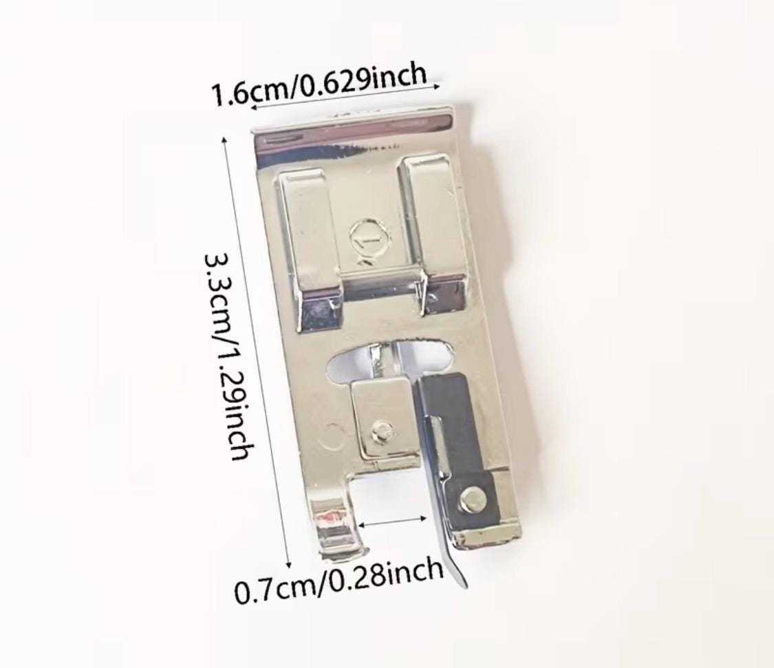 Compact overlock presser foot with dimensions shown for sewing machine compatibility and easy attachment