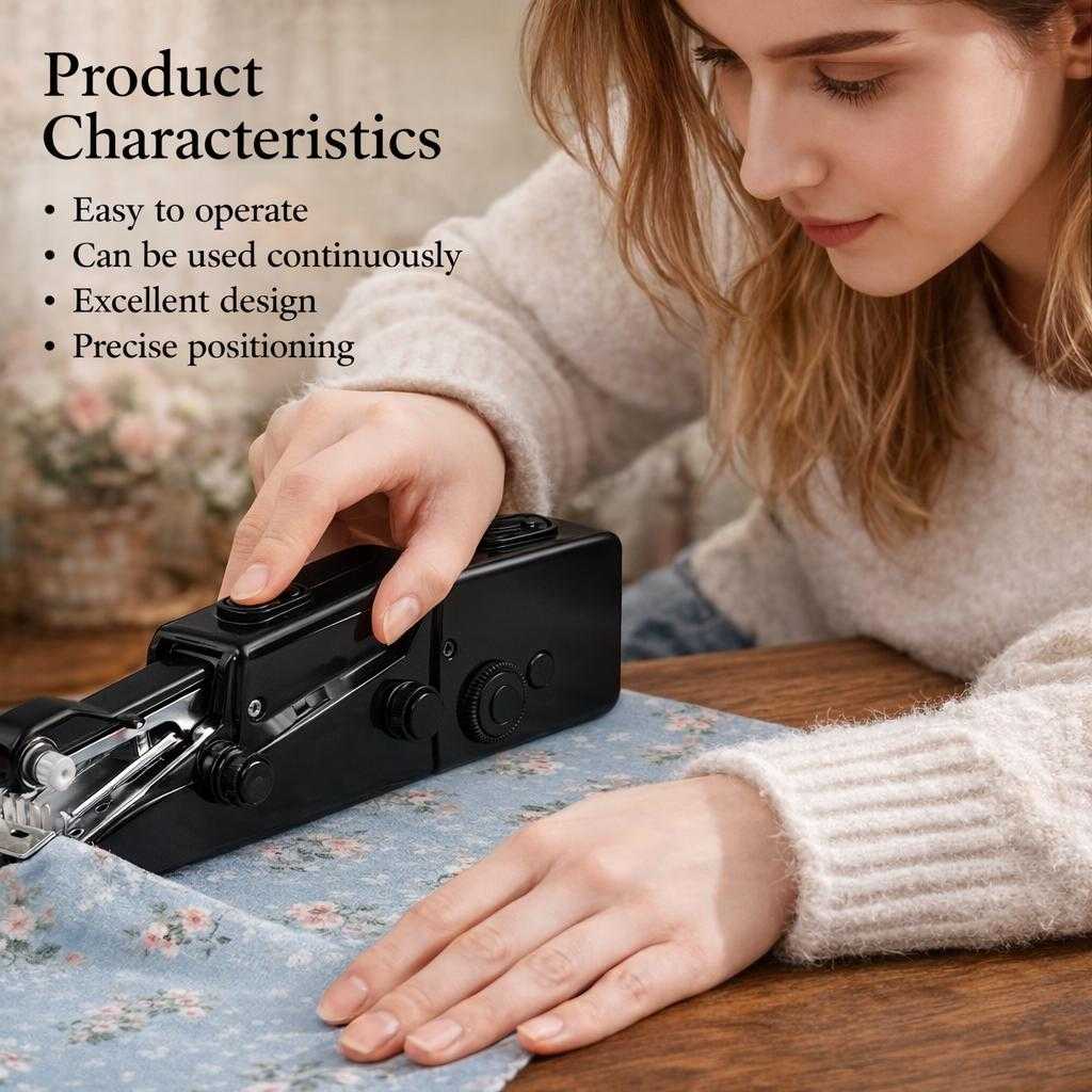 Black portable sewing machine with dimensions 21cm x 7cm for quick repairs on fabric