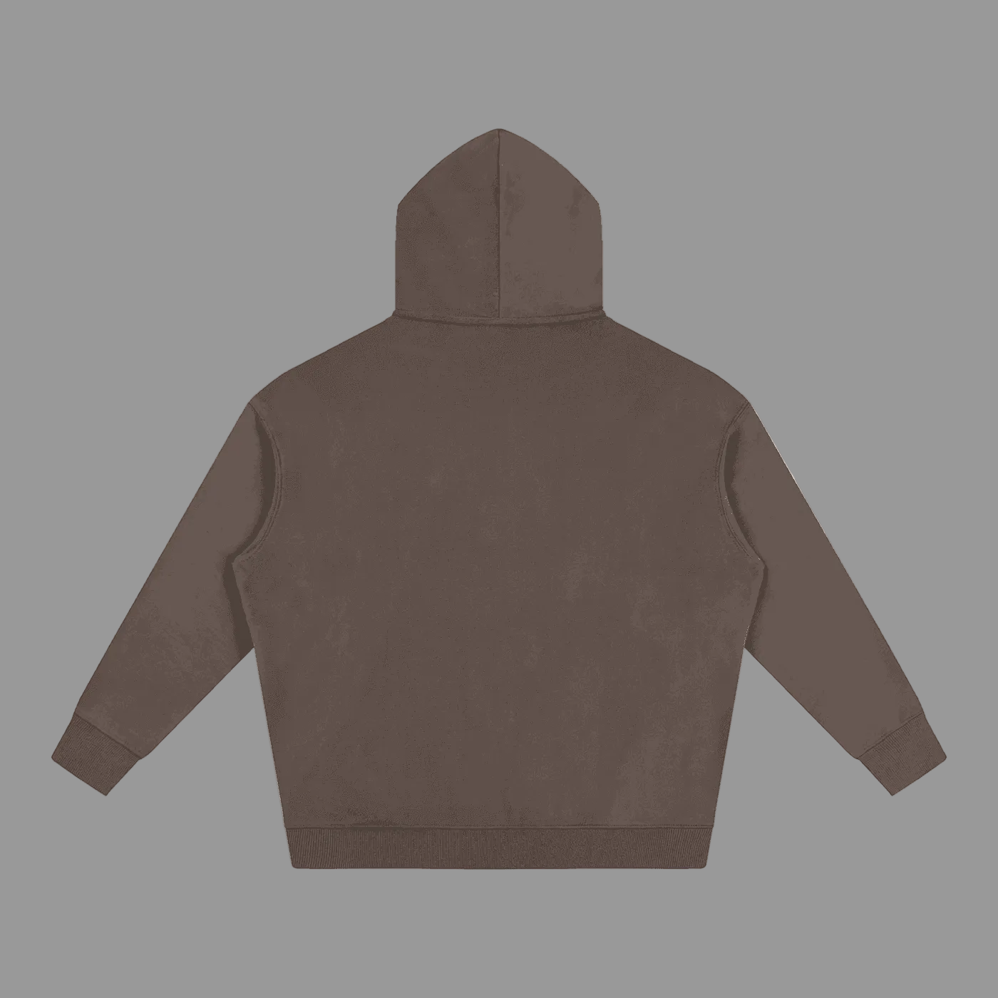 A dark brown cropped hoodie shown from the back, featuring a small white 'MP' logo near the bottom right. The hoodie has a hood, long sleeves, and a ribbed hem and cuffs, presented on a solid white background.