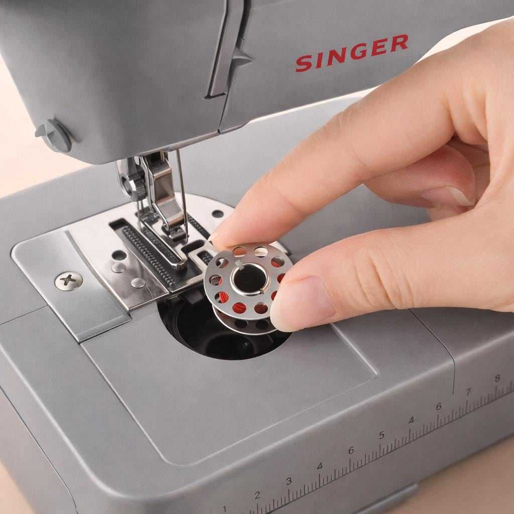 Installing a metal sewing machine bobbin into a sewing machine for smooth thread feeding and stitching