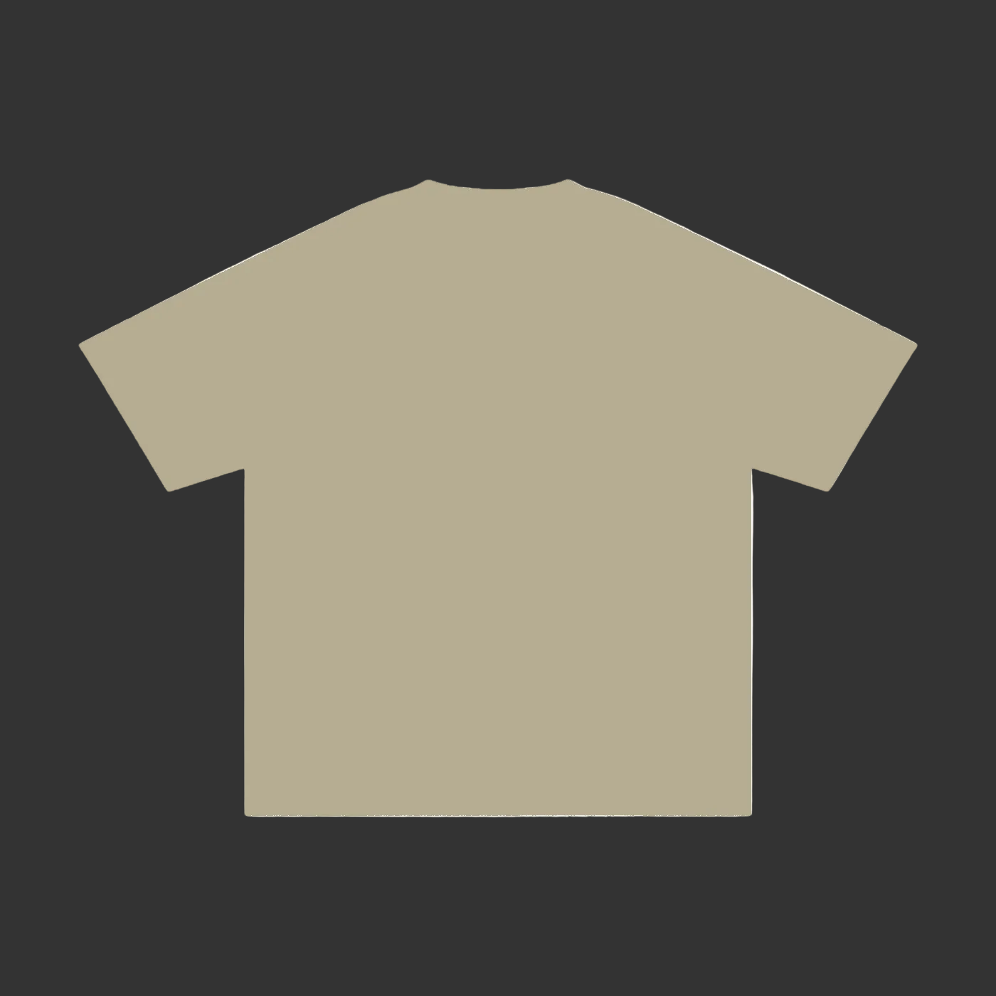 A plain short-sleeve crewneck t-shirt in a light beige or sand color, shown from the back against a solid gray background.