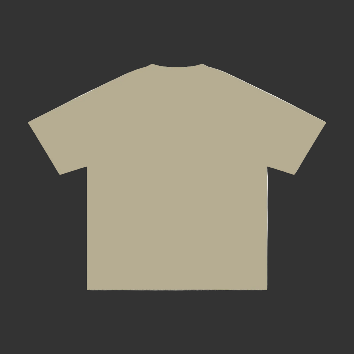 A plain short-sleeve crewneck t-shirt in a light beige or sand color, shown from the back against a solid gray background.