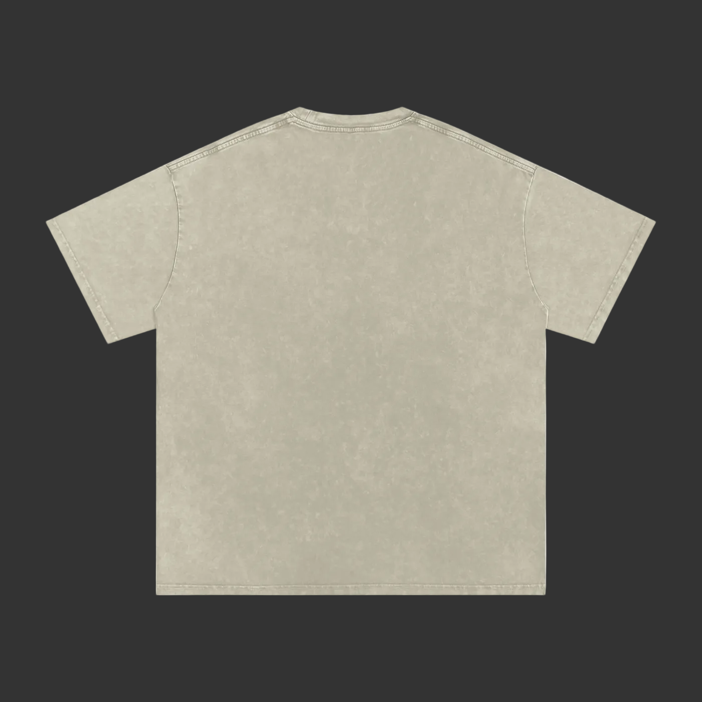 A short-sleeve crewneck t-shirt shown from the back, featuring a washed, mineral-washed finish in a light beige or sand color, displayed on a solid gray background.