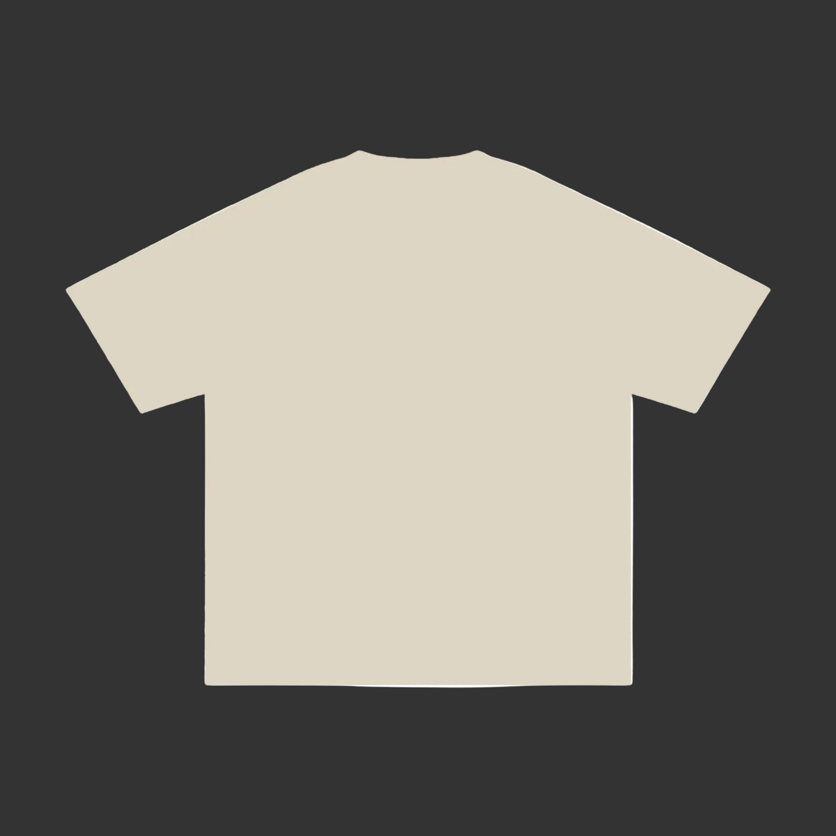 A plain short-sleeve crewneck t-shirt in a light cream or off-white color, shown from the back on a solid grey background.