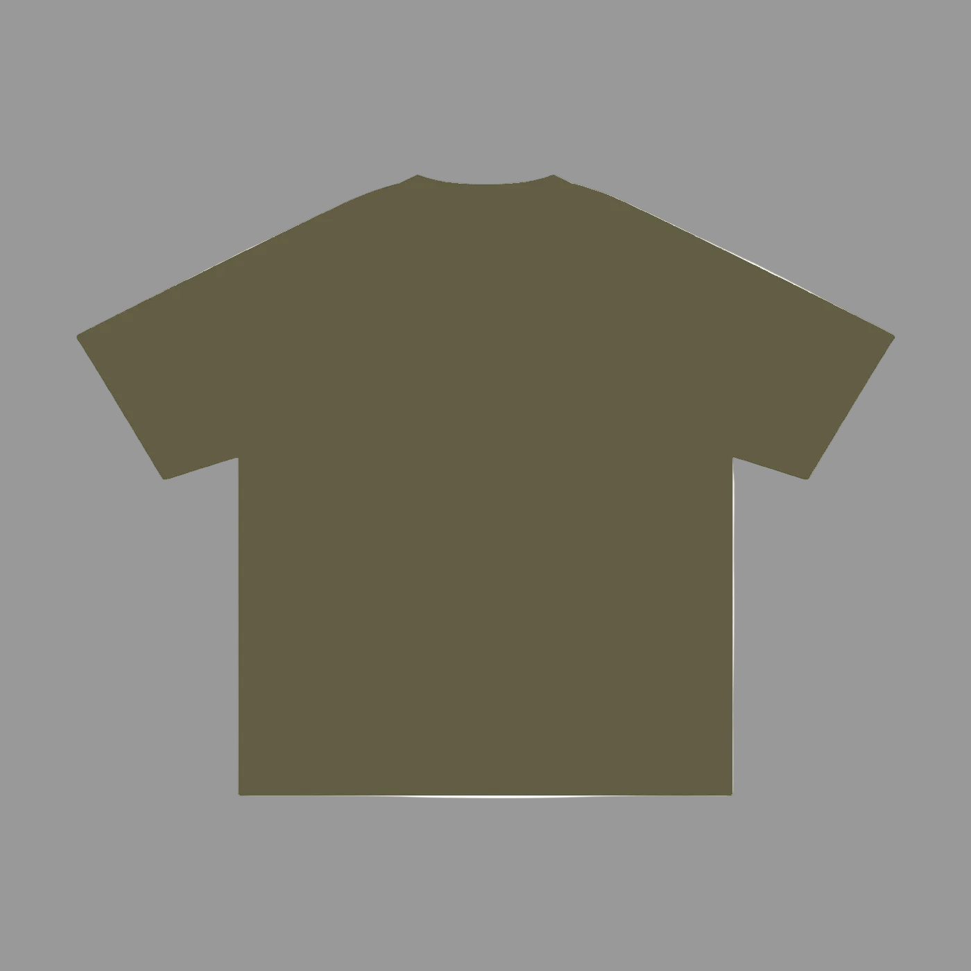 An olive green short-sleeve t-shirt shown from the back, presented as a flat lay on a solid gray background.