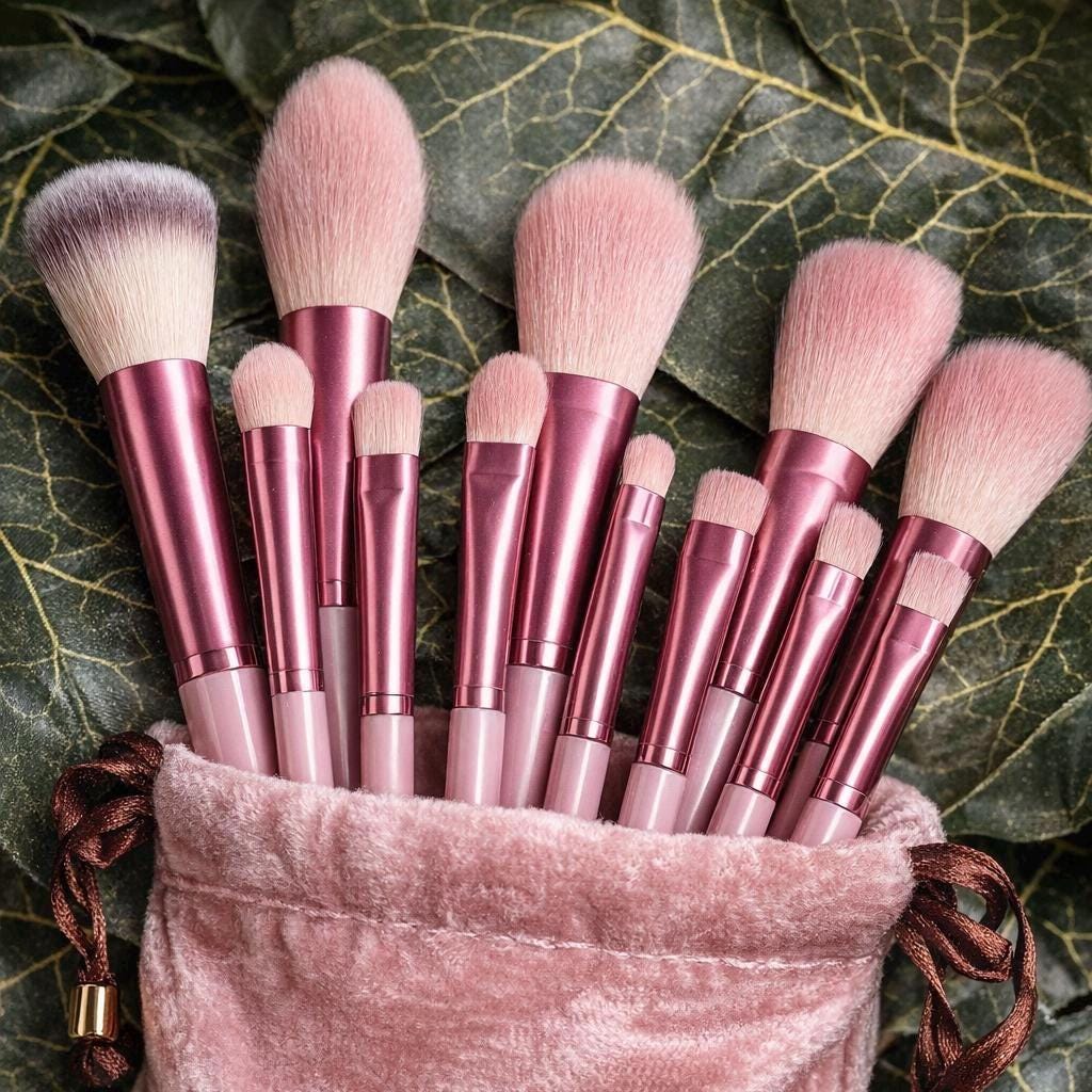 13 Pc Pink Makeup Brush Set with Case | Soft Synthetic | Beginner Friendly
