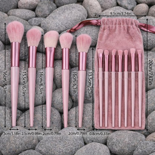 13 Pc Pink Makeup Brush Set with Case | Soft Synthetic | Beginner Friendly