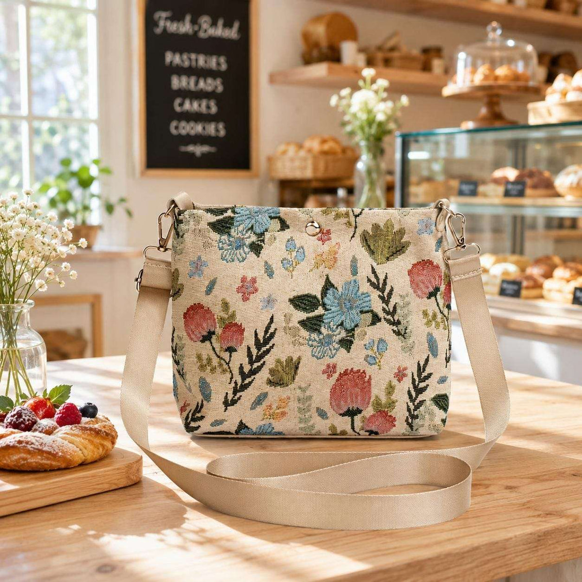 Women’s Bohemian Bag| Embroidered Crossbody Bag - Multicolor Floral Design with Adjustable Strap