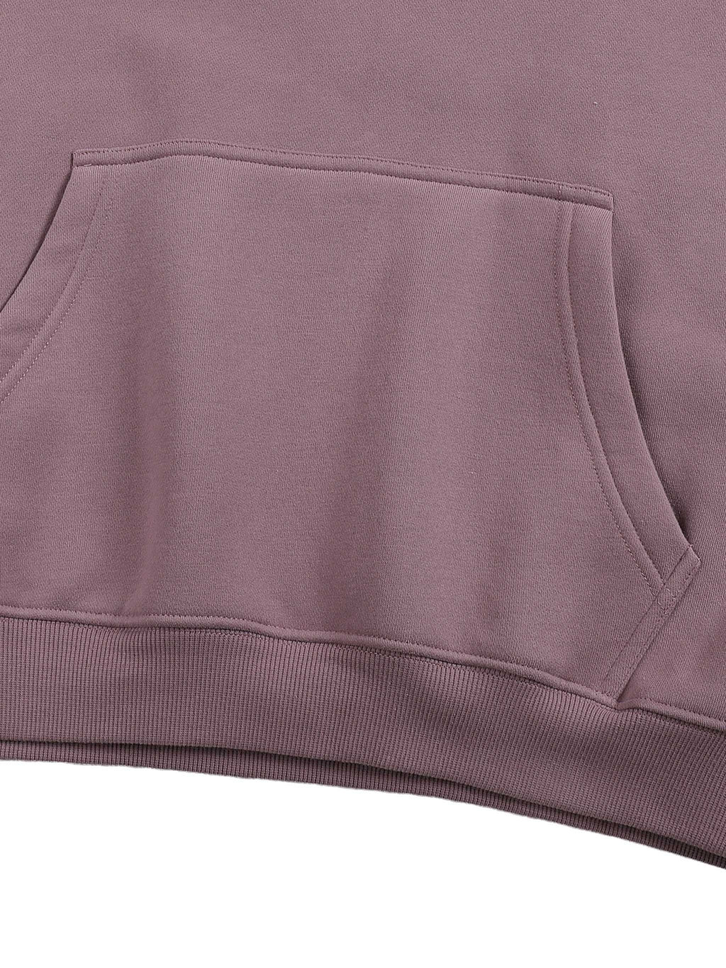 Close-up of a purple hoodie with a pocket on a white background